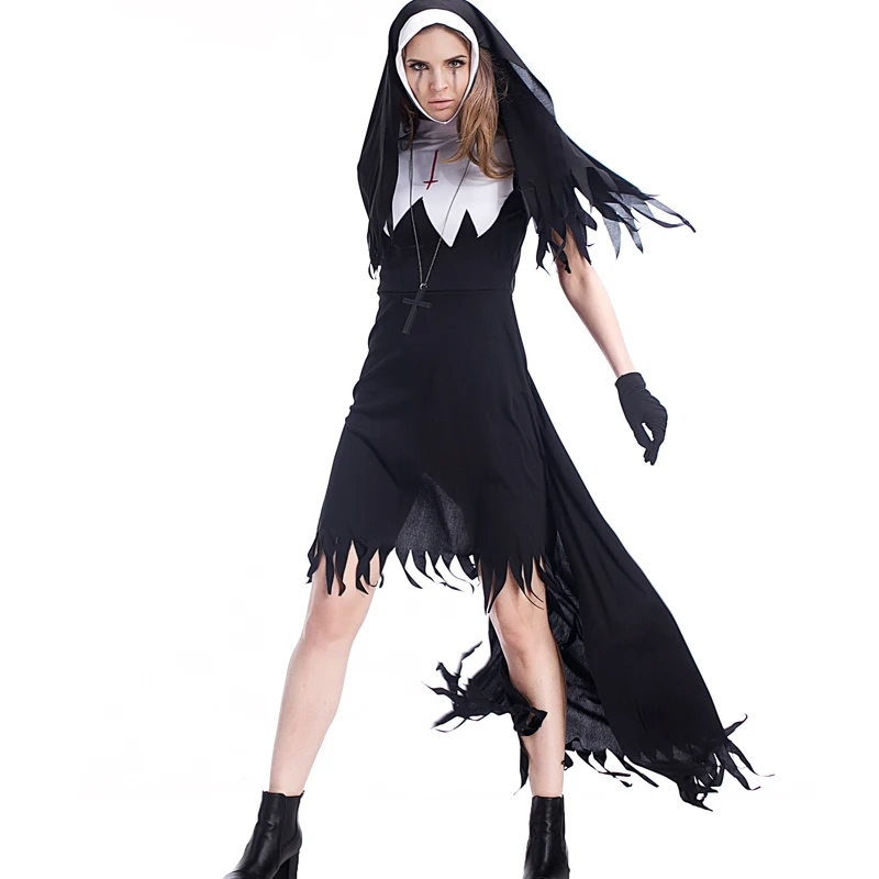Adult Ladies Zombie Sister Mary Nun Fantasias Costumes Plus Size XL Religious Horror Themed