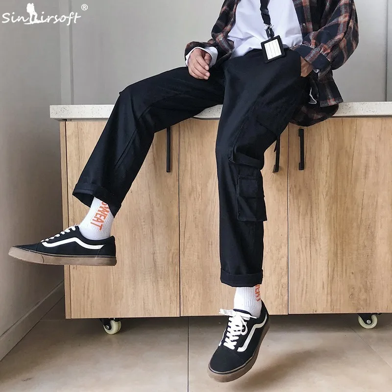 

High Waist Cargo Pants Men Casual Ankle-Length Pants Male Streetwear Loose Trousers Big Pockets Skateboard Clothes Summer New