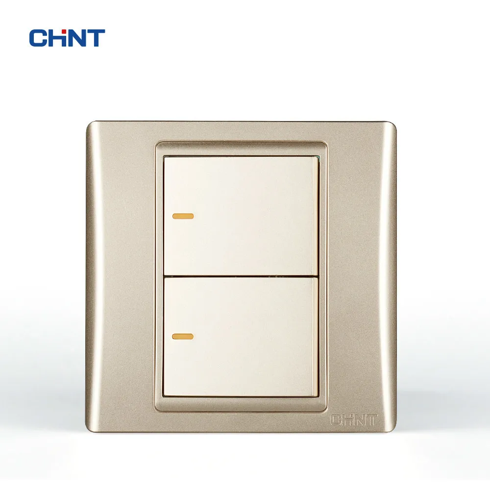 

CHINT Switch Wall Plates 120 Type 86 Type 9L Security Steel Frame Golden Two Gang Two Way Wall Switch
