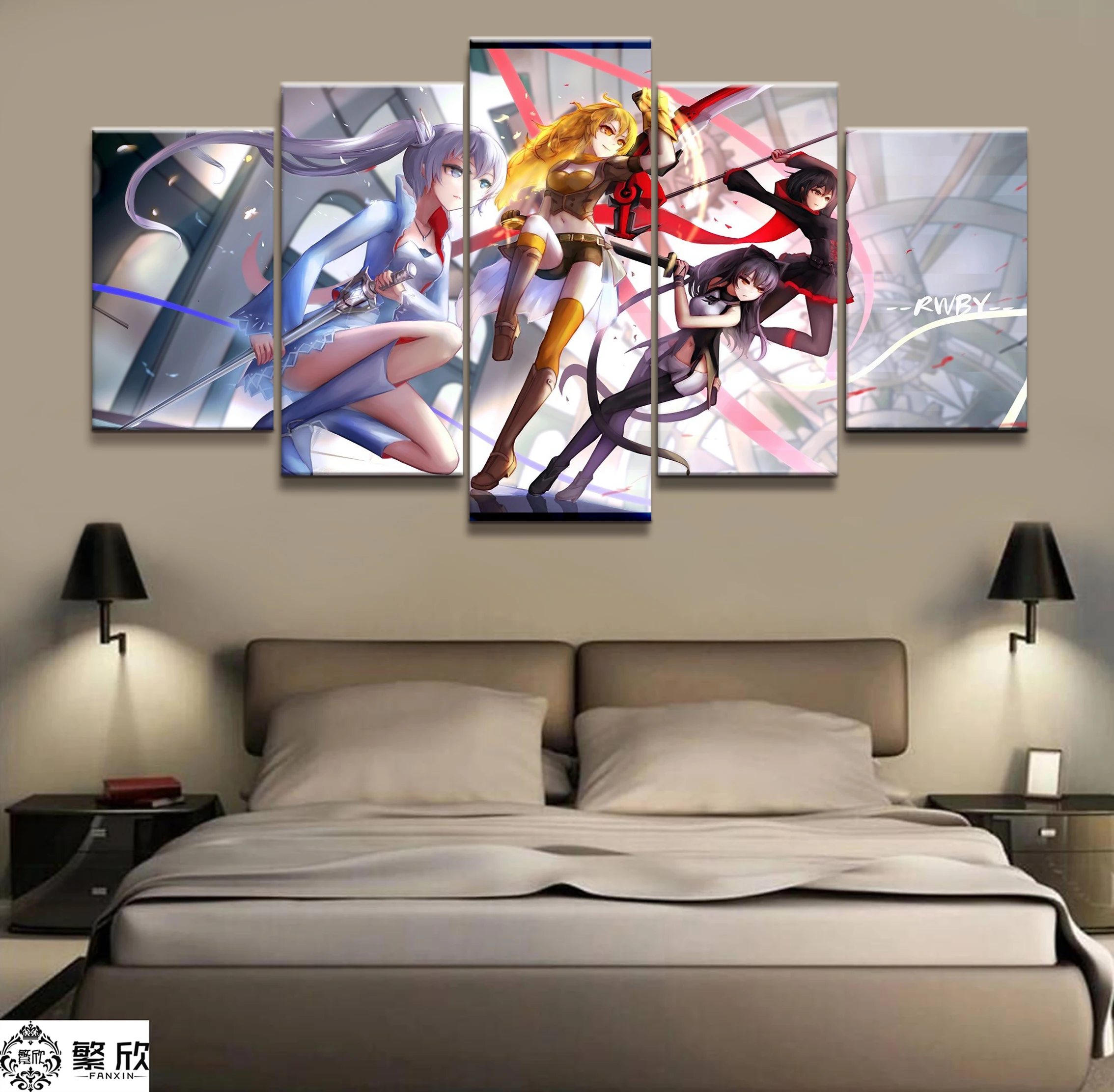 

5 Pieces RWBY Animation Poster Modern Wall Art Decorative Modular Framework Picture Canvas HD Printed One Set Painting
