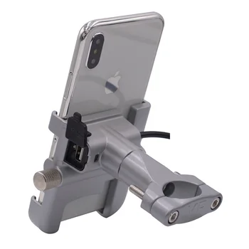 

Chargeable Aluminum Alloy Motorcycle Phone Holder For iPhone Support Telephone Moto GPS Bike Handlebar Rearview Mirror Holder