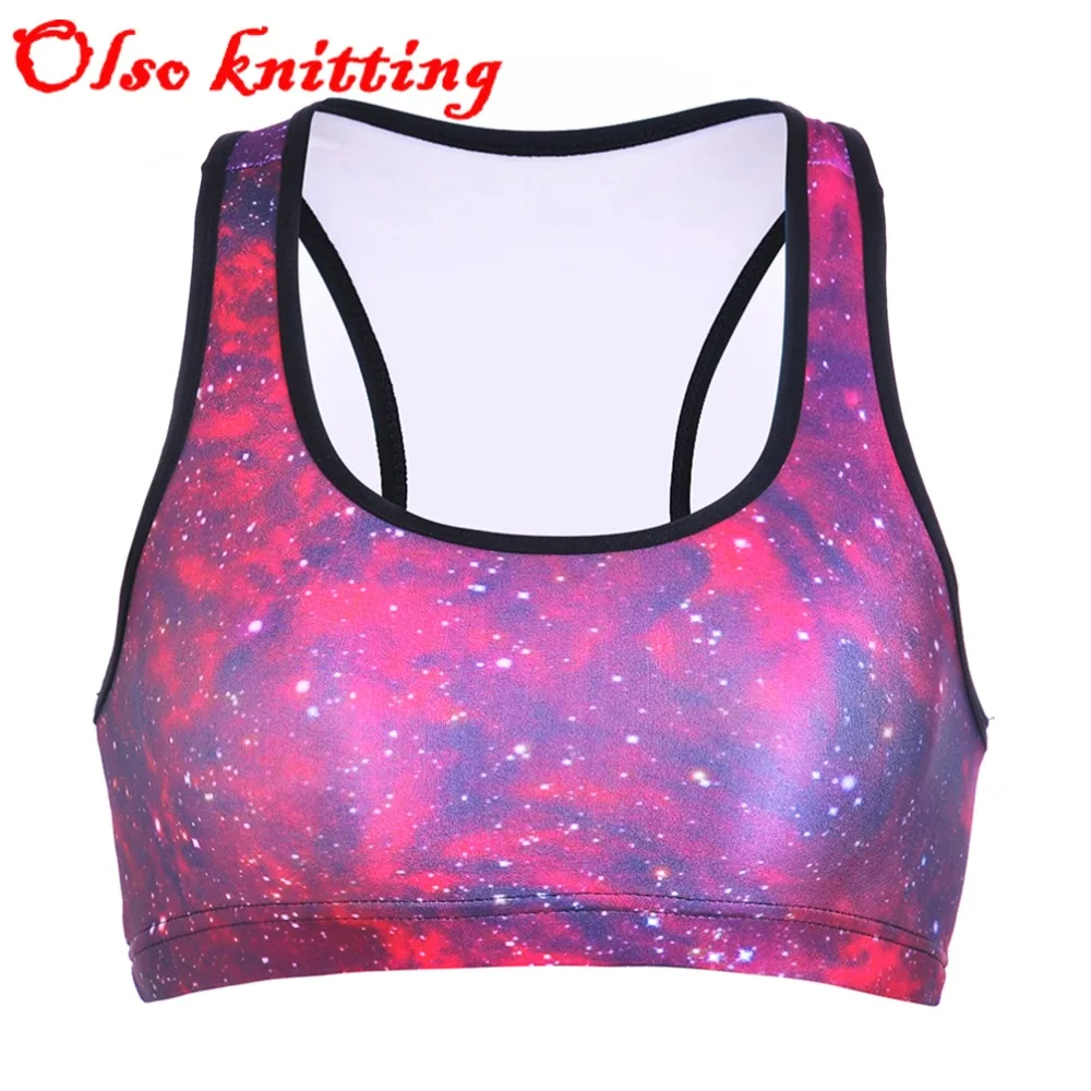

2016 women's sexy padded bra crop tops 3D space red galaxy aurora skye sporting energy Bra Runs Gymnast Jogger push up vest bras