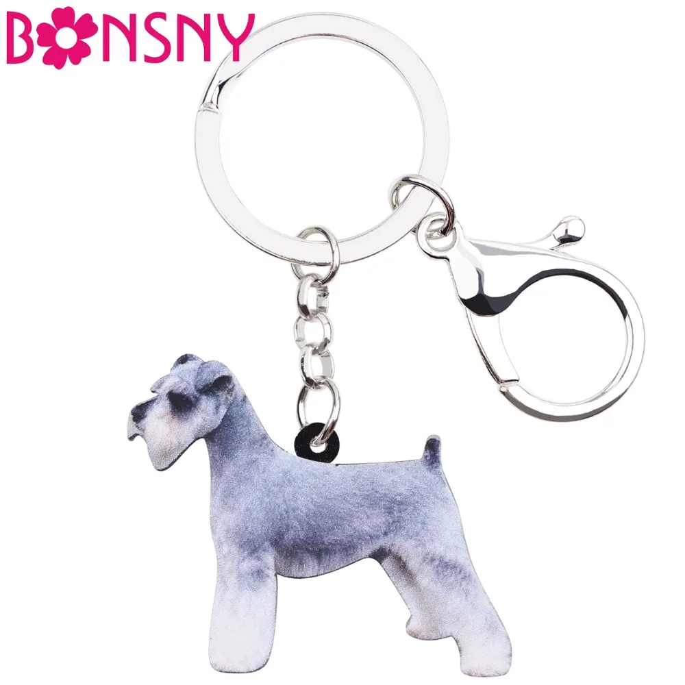 

Bonsny Acrylic Anime Lovely Schnauzer Dog Key Chains Keyrings Fashion Jewelry For Women Girl Ladies Handbag Charms Kid Gift Bulk