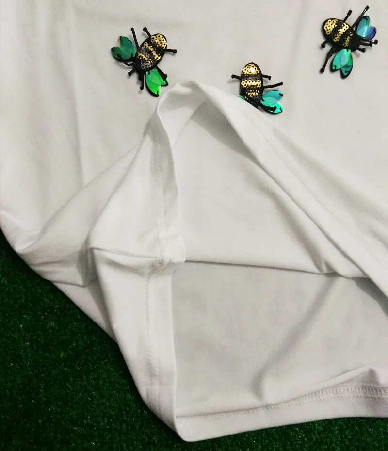 Большой размер Тройник свободный укороченный о-образный вырез свободные топы летние сексуальные вечерние женские футболки с вышивкой пчелы и тигра