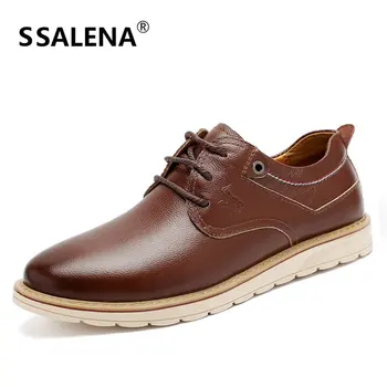 

Men Genuine Leather Dress Shoes Formal Business Work Soft Pointed Toe Shoes For Man Male Oxford Lace Up Flats Loafers AA20580