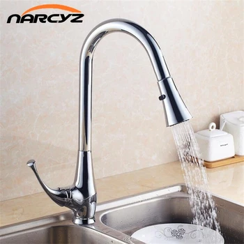 

Kitchen Faucet 360 Rotate Swivel Pull Out Spray Brass Chrome Silver Kitchen Sink Faucet Single Lever Vanity Mixer Taps XT-89