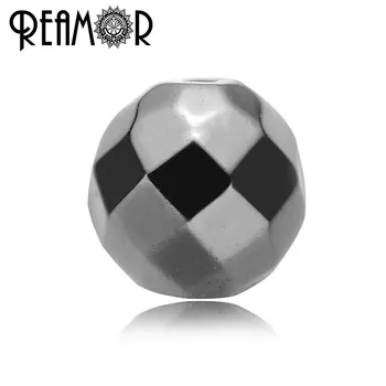 

REAMOR 6/8/10mm Natural Stone Black Bright Faceted Hematite Beads Round Disco Ball Loose Beads For Jewelry Making DIY Bracelet