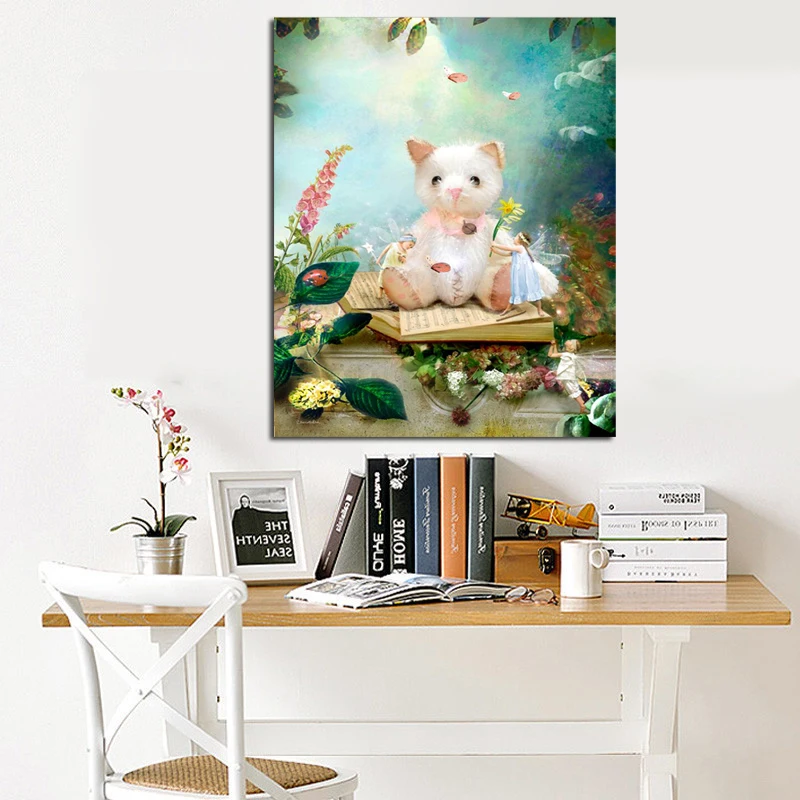 Cartoon Angels Flower Fairies Abstract Oil Painting Print on Canvas Poster Wall Picture for Girl's Room nursery Christmas Decor
