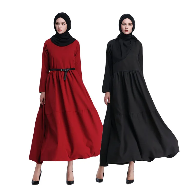 Casual Muslim Long Sleeve Dress Abaya Solid Color Dubai Women's Middle East Robes Plus Size Islamic Clothing High Quatily |