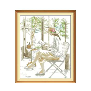 

Simple modern printing cross - stitch embroidery picture reading woman xiaoqingxin decorative words hanging pictures