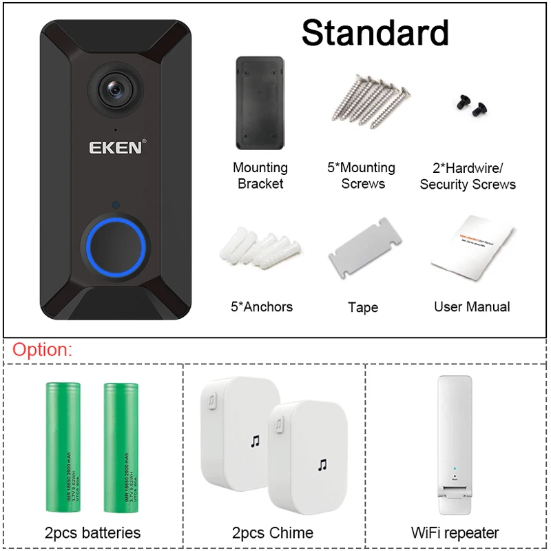 Eken Smart беспроводной Wifi видео дверной звонок Домофон телефонный звонок Дверной звонок камера Инфракрасный пульт дистанционного записи домашний мониторинг безопасности