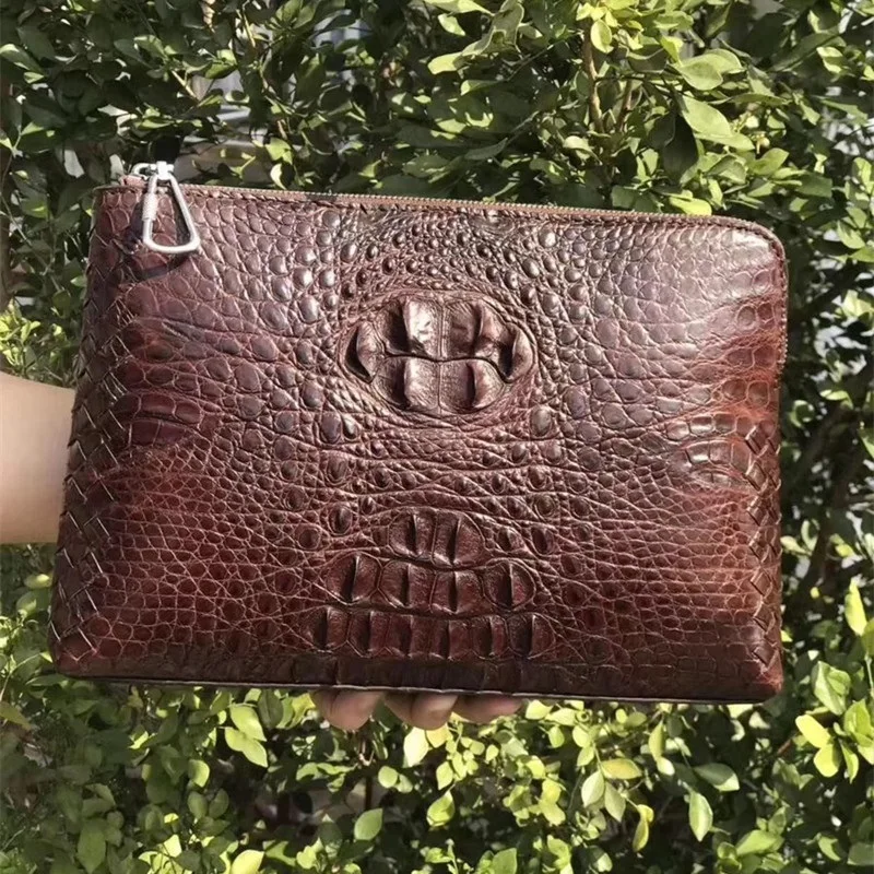 

Business Designer Genuine Crocodile Skin Men's Pad Clutch Large Card Purse Alligator Leather Zipper Closure Male Wristlets Bag