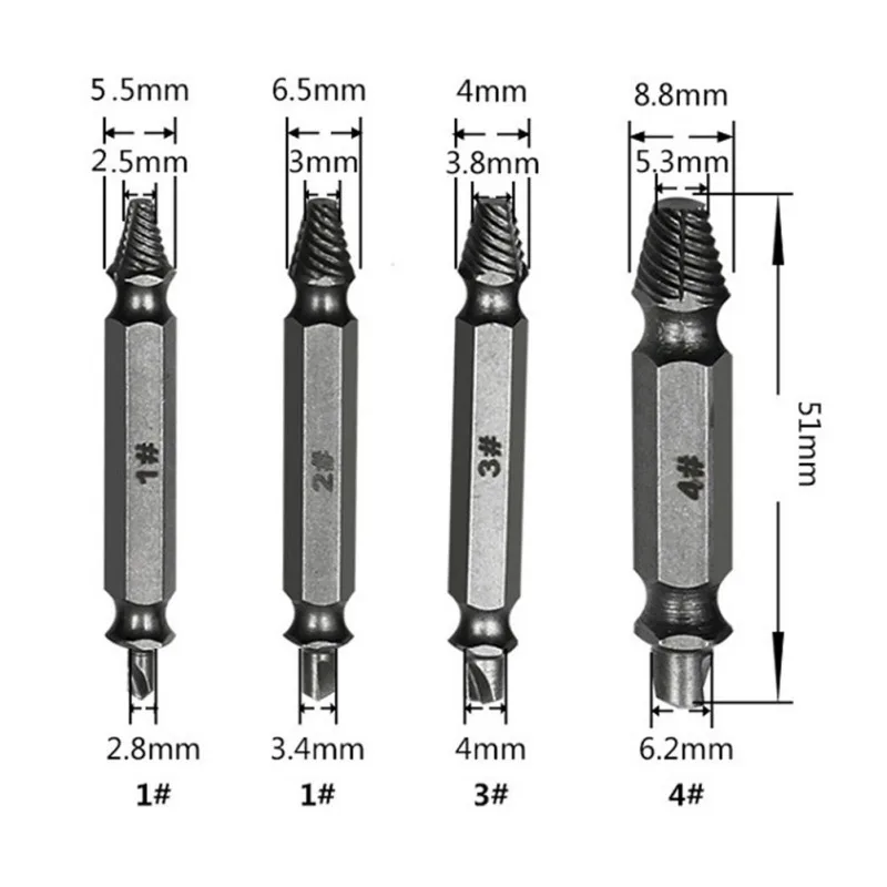 4 шт./компл. Двусторонняя поврежденный винт Extractor сверла из Болтовая шпилька средством Car S2 Сталь повреждения болт Remover