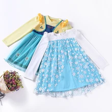 Новое поступление; платье принцессы для девочек; одежда с длинными рукавами и изображением Анны; костюм Рапунцель для костюмированной вечеринки «Эльза» на Хэллоуин; детская одежда