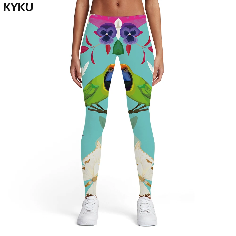

KYKU Brand Bird Leggings Women Animal Printed pants Flower Spandex Colorful Ladies Harajuku Sport Womens Leggings Pants Jeggings