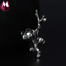 Винтажная ветка дерева цветок магнолии брошь под старину аксессуары Настоящее серебро 925 растение ручной работы булавки ювелирные изделия YX05