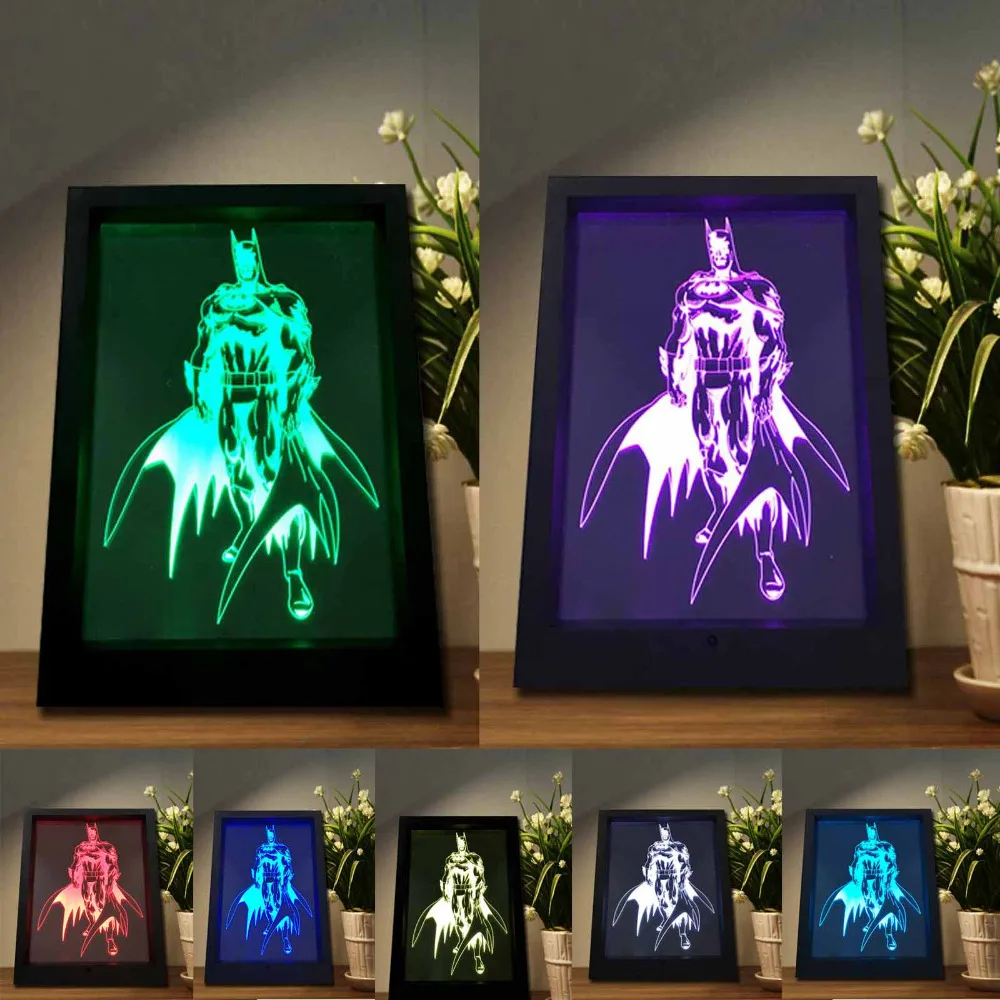 

New Action Figure Superhero Batman 3D Visual LED illusion Frame 7 Colors Change Night Lights Bedroom Table Decor Child Kids Gift