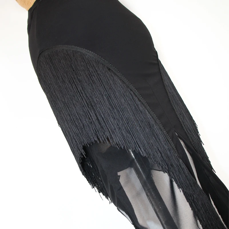 Латинская танцевальная юбка Для Взрослых Черная Асимметричная юбка с бахромой Танго Сальса Румба ча-ча Женская Одежда для танцев одежда