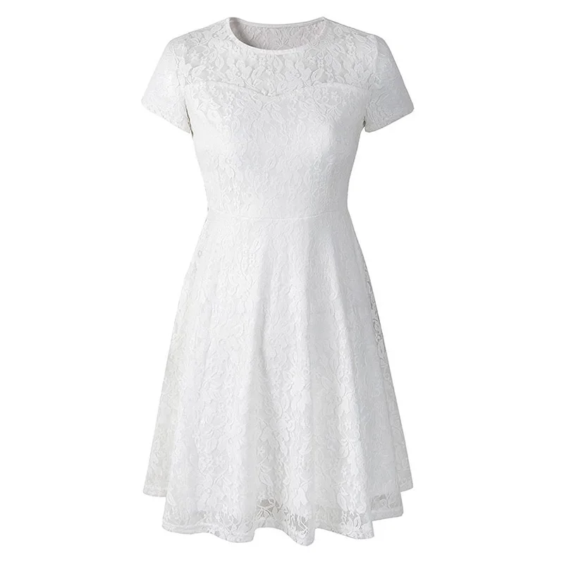 

Casual Elegant Ruffle Cotton Summer White Dress Women Hollow Out High Waist Embroidery Short Dresses