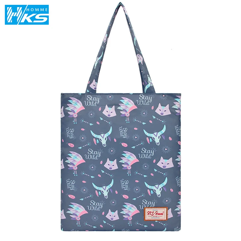 

HKS-HOMME High Capacity Women printing Ladies Casual Shoulder Bag Foldable Reusable Shopping Beach Bag canvas school bag