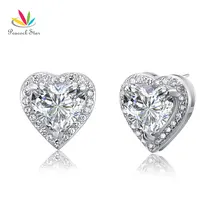 Павлин звезда 3 карата Твердые 925 Серебро Сердце серьги гвоздики ювелирные изделия CFE8021