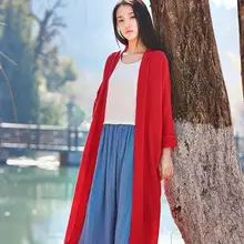 Для женщин Новинка весны и лета Ретро Бамбук Лен Тренч тонкие однотонные Длинные рукава солнцезащитный крем кардиган пальто