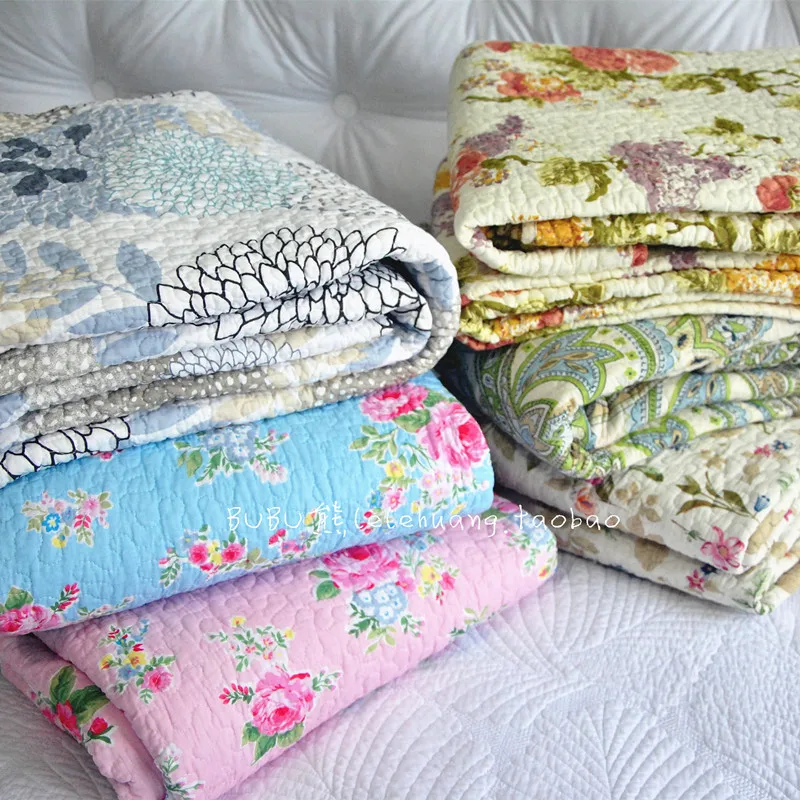 100% Cotton Fashion Quilts Floral Print Pastoral Throw Reversible ...