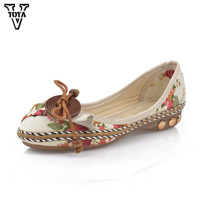 

VTOTA Autumn Shoes Woman Vintage Women Casual Shoes Handmade Comfortable Ethnic Embroidered Summer Shoes Loafers breathable