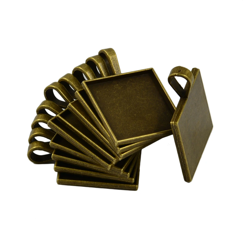 

10Pcs Blank Square Bezel Tray Frame Base for 25mm Cabochon Necklace Pendant Vintage Bronze
