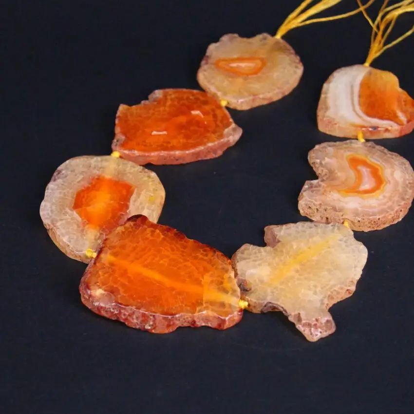 

Large Size Approx7PCS/strand Orange Crack Raw Agates Slab Nugget Loose Beads,Natural Gems Slice Pendants Jewelry Making