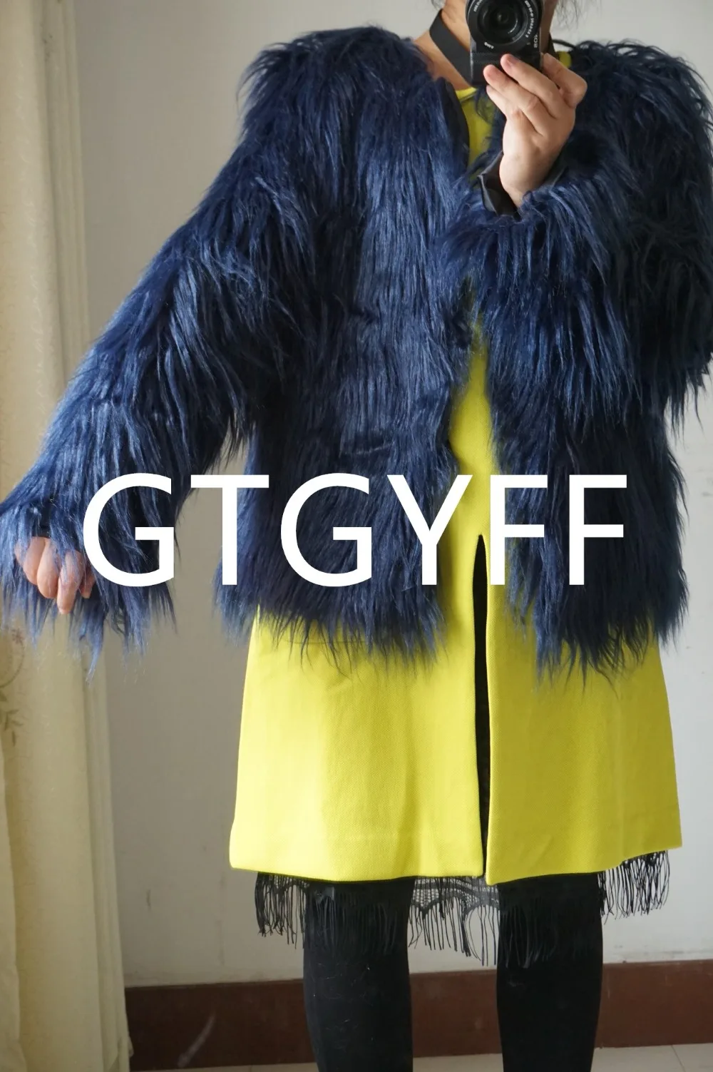 GTGYFF woman shaggy fluffy long sleeve fake faux fur jacket coat women warm garment mint green S-XXXL women's artificial coats