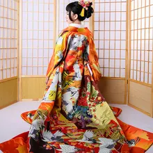 Роскошные 10 шт. набор для женщин кимоно высокое качество классическое юката печатных японский стиль Леди Формальное вечернее платье Косплей Костюм
