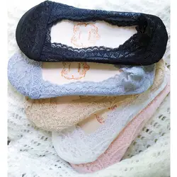 ЛИВА девушка 2019 Новая мода носок тапочки Для женщин летние хлопковые кружевные невидимое нескользящее покрытие Liner Low Cut носки Harajuku F1