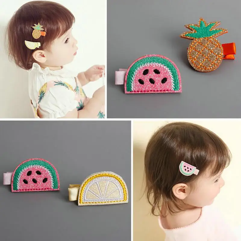 

2 pcs/set children Hair accessories Embroidery Fruit Hair Clip for kids Girls Hairpins cloth full wrapped Barrette headwear J19