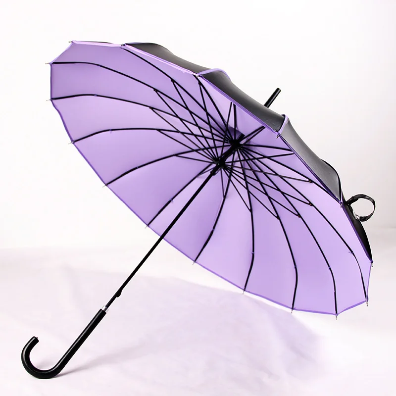 Пагода с длинной ручкой зонт женский с черным покрытием анти-УФ солнцезащитный зонтик ветрозащитный двойного назначения солнечный и дождь принцесса Зонты - Цвет: Purple