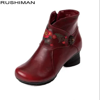 

RUSHIMAN Handmade Ankle Boots Retro single boots Shoes Women Fashion Soft Genuine Leather Western boots for Women