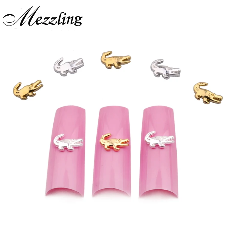 

20pcs Gold Silver Cute Crocodile 3d Metal Alloy Nail Tips Decoration DIY Charm Nail Art Supplies
