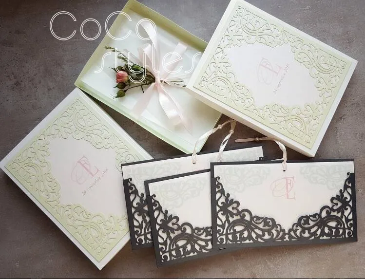 Cocostyles personalized vintage lace acrylic invitation card with laser cut envelope for chic weddi - 32891220509