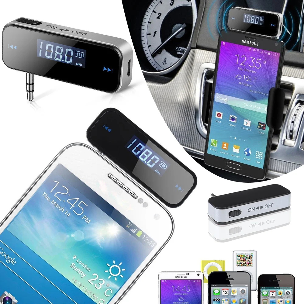 3.5mm Music Audio FM Transmitter Mini Wireless In-car Transmitter Car MP3 Transmitter For i-Phone 4 5 6 6S S-amsung