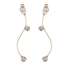 simple street fashion Curve S Graphics shining crystal pearl OL temperament long Stud Earring Women