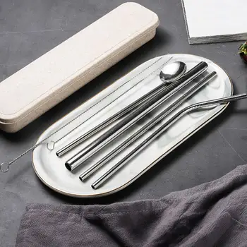 

2/6Pcs Drinking Straws with Case Stainless Steel Drinking Straw with Cleaning Brush Party Reusable Drinking Accessories