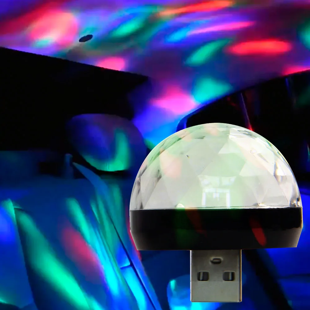 

Car LED Decorative Lamp Mini RGB Atmosphere Light Auto Interior LED USB Club Disco Magic Ball Stage Effect Lights Car Styling