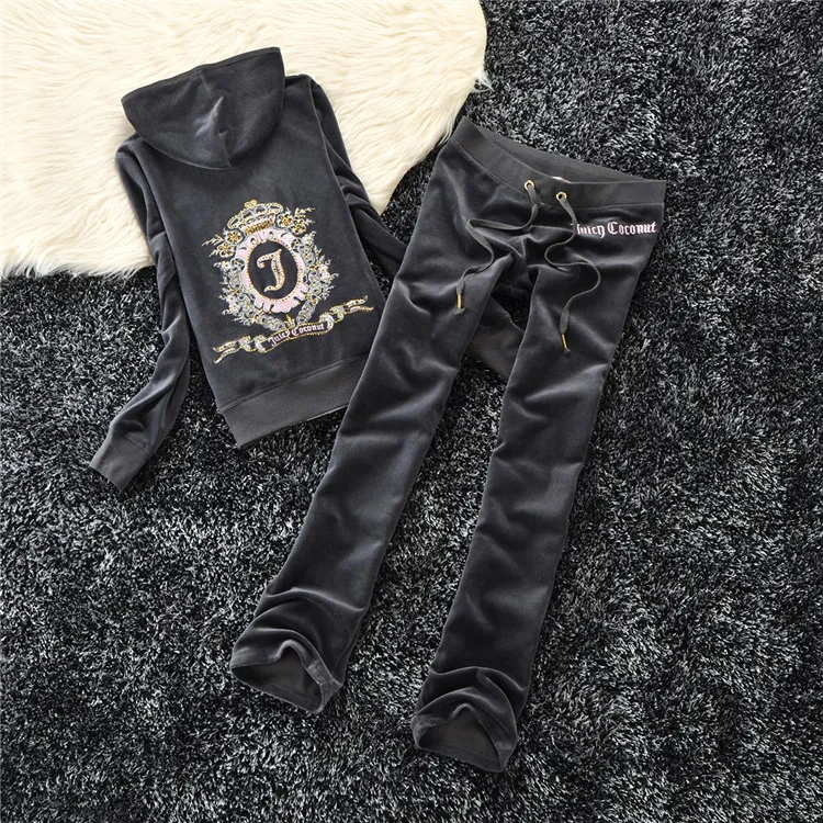 

Winter Velvet Track Suit Ladies Embroidered Velour Diamond Hoodies and Pants two-piece Clothing Set Women Sportswear Tracksuit