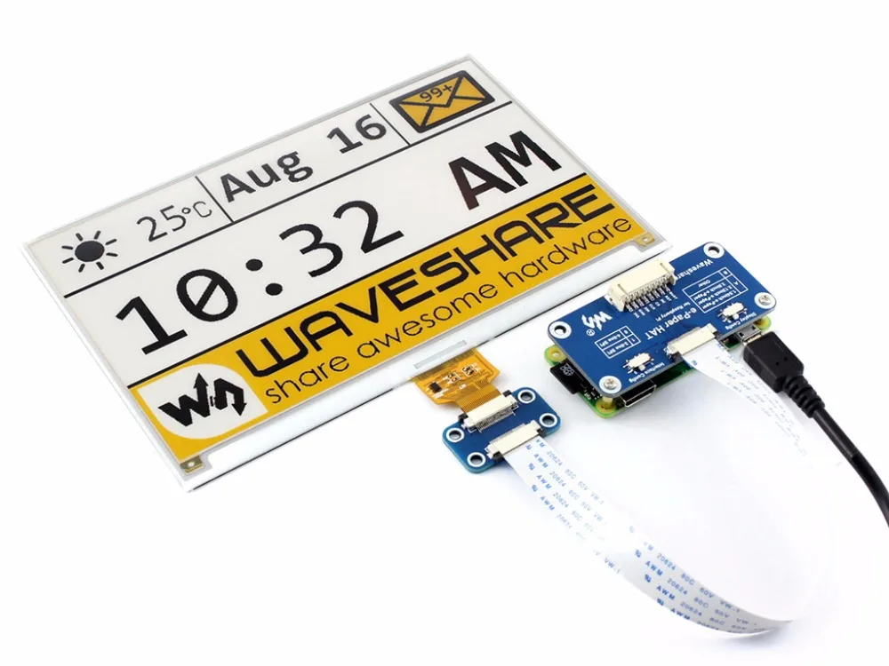 7.5inch e-Paper HAT (C) 640x384 E-ink Display Module Three-color SPI interface compatible with Raspberry Pi 3B/3B+/Zero/Zero W