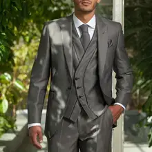 Новое поступление, серый костюм на одной пуговице для свадебной церемонии, жених смокинг жениха и шафера, пиджак+ брюки+ галстук+ жилет
