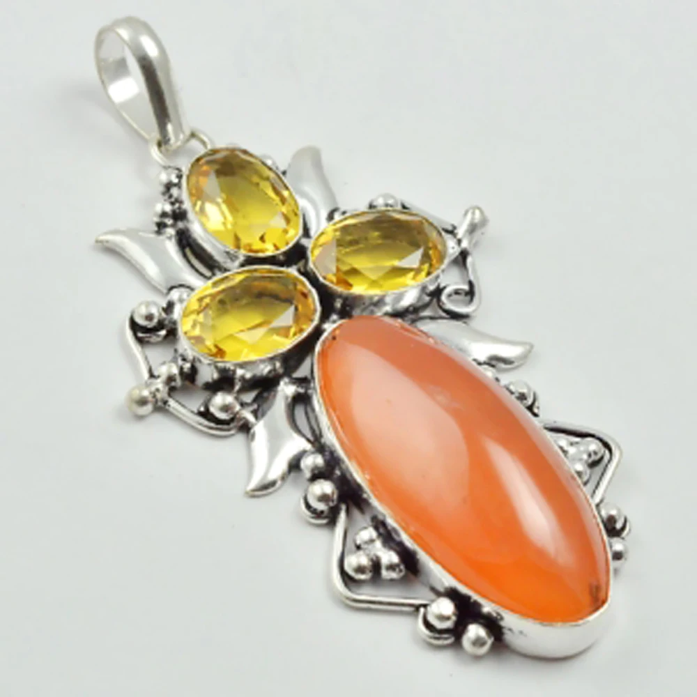 

Agates & Citrines Pendant Silver Overlay over Copper , 80 mm, P3147