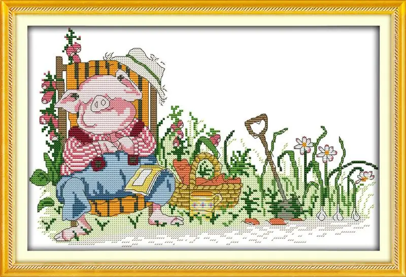 

DIY Needlework mona lisa cross stitch sleeping pig Dmc Cross Stitch Kits14CT for Embroidery Knitting Needles hobbies and crafts