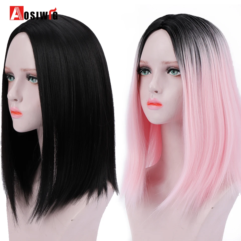 

AOSIWIG Short Straight Ombre Bob Wigs Synthetic High Temperature Fiber Halloween Party Cosplay Hair Wig for Women