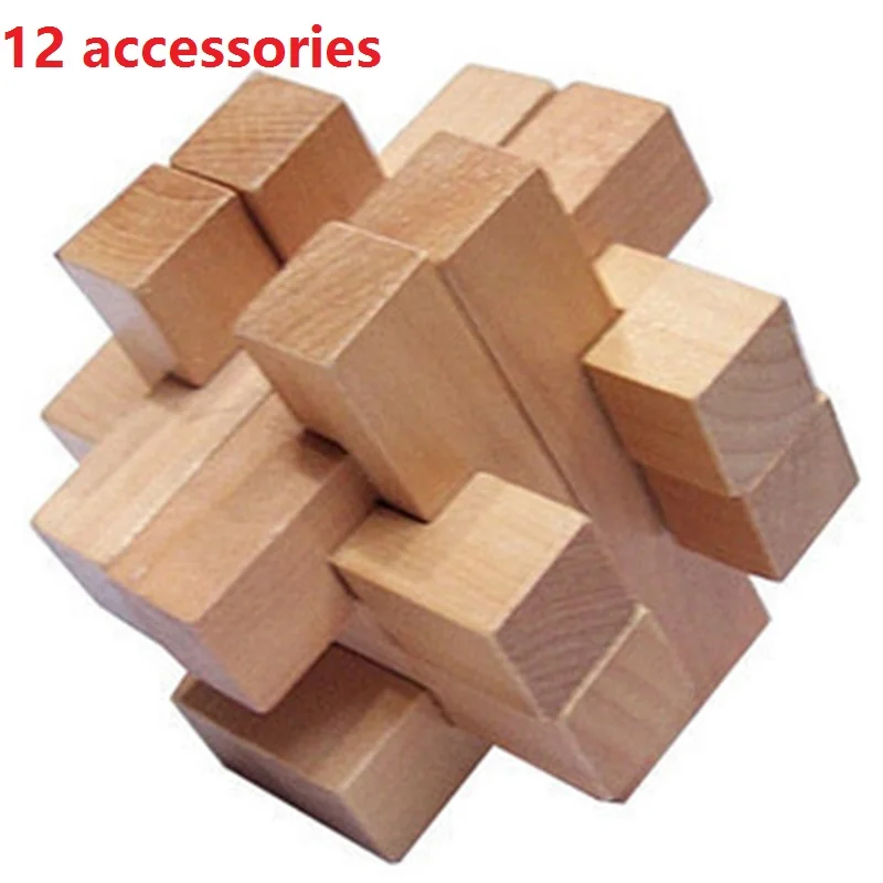 

Hot Sales KongMing Lock/Luban Lock 3D Puzzle Wooden Brain Teaser Puzzle Intelligence game Toys for 12 accessories