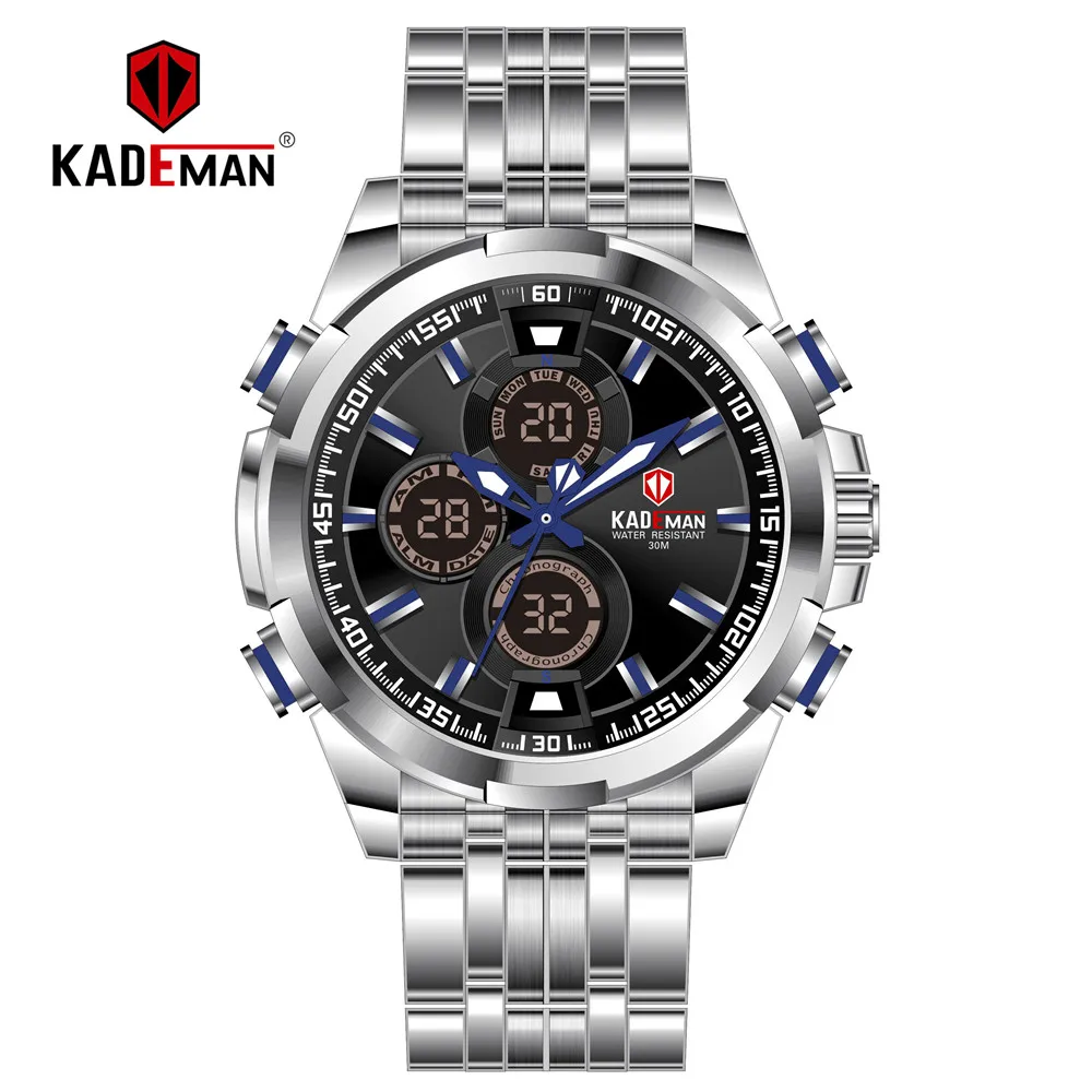 

KADEMAN New Luxury Sport Men Watch TOP Brand Waterproof Military Dual Display Digital Wristwatch Stainless Steel Male Hand Clock